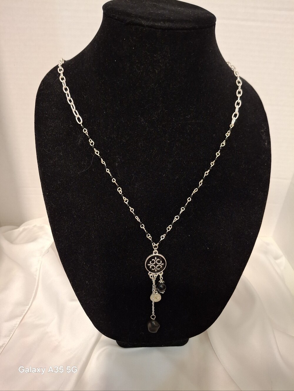 Isis Silver And Black Beaded Chain Necklace With Pendant